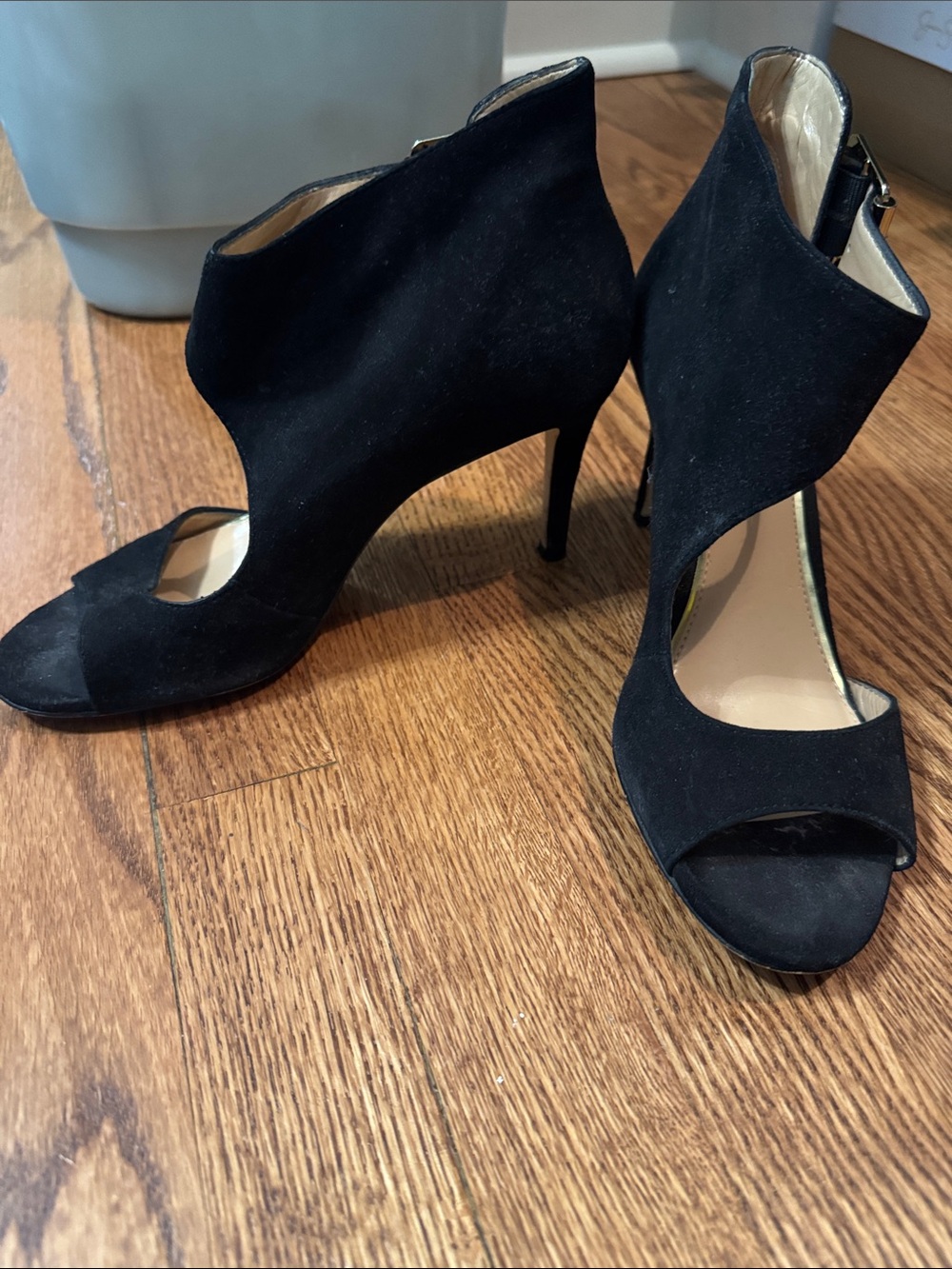 Women’s Black Suede Open-Toe Ankle Strap Heels